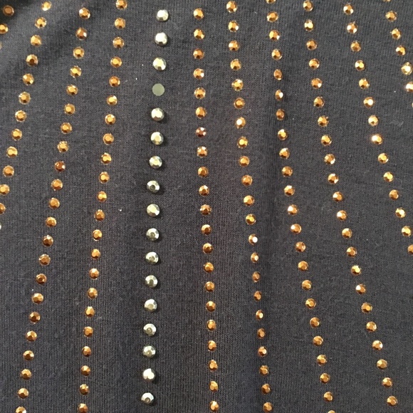 Ellen Tracy Navy Knit Top with Metallic Studding in Copper & Pewter- Ray Design - Picture 3 of 5